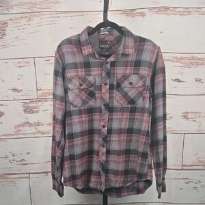 Tavik Vincent Plaid Flannel Button Up Shirt Red Black Grey Size Large